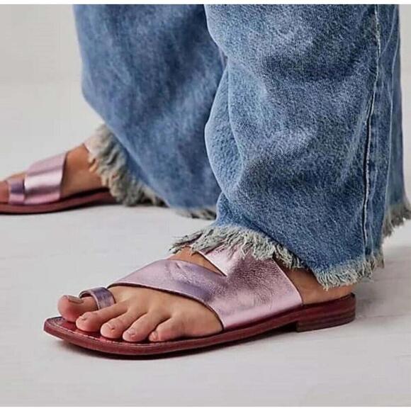 Free People Abilene Sandals Flats 8 EU 38 Pink Leather Slides - Picture 2 of 9